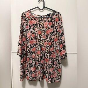 Forever 21 Sheer Black Floral Babydoll Dress
